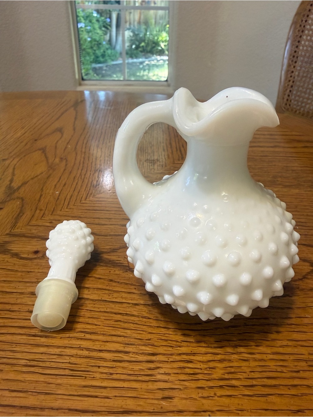 Avon White Hobnail Milk Glass Pitcher Decanter with Stopper